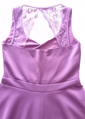 Dantel Detaylı Mor V Yaka Midi Elbise - Görsel 9