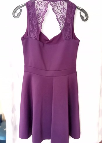 Dantel Detaylı Mor V Yaka Midi Elbise - Görsel 3