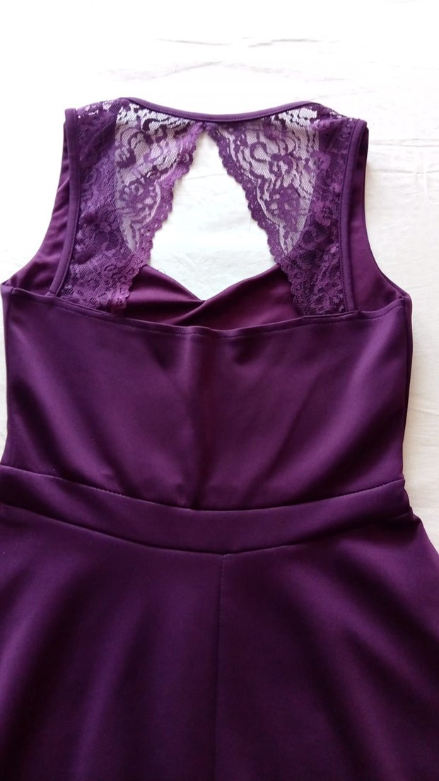 Dantel Detaylı Mor V Yaka Midi Elbise - Görsel 5