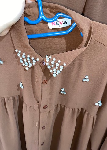 Camel kahve Uzun Kollu Düğmeli Kadın Tunik - Görsel 5