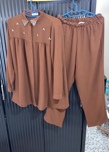 Camel kahve Uzun Kollu Düğmeli Kadın Tunik - Görsel 3