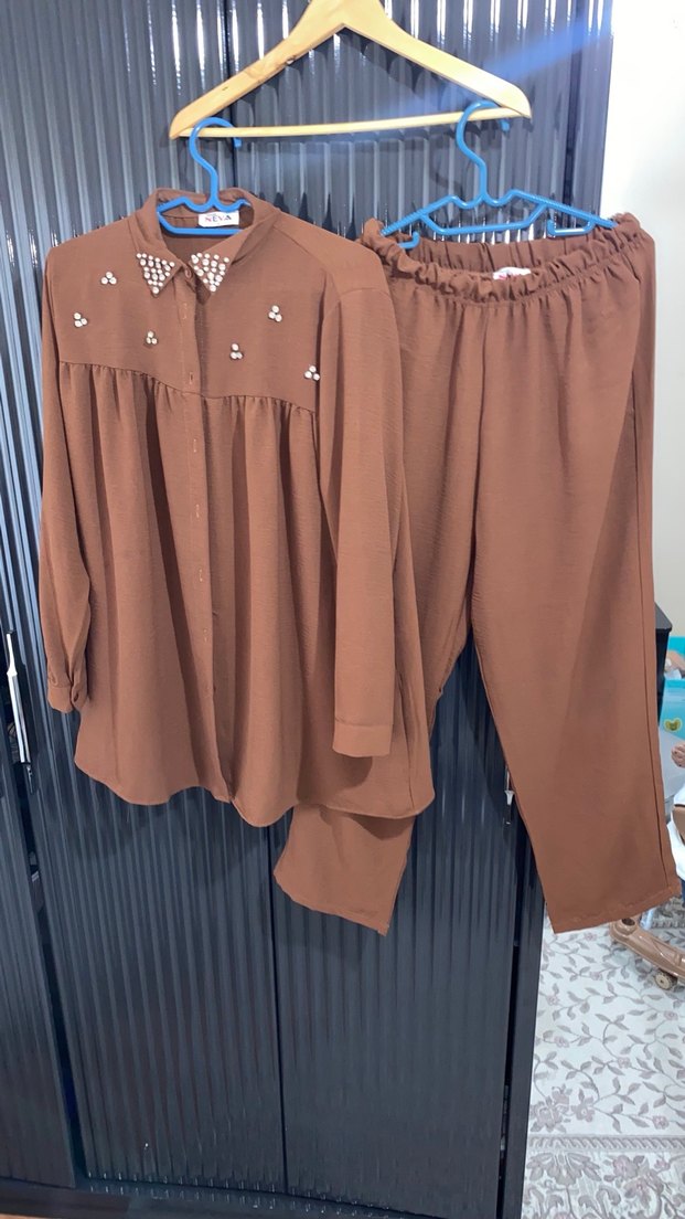 Camel kahve Uzun Kollu Düğmeli Kadın Tunik - Görsel 3