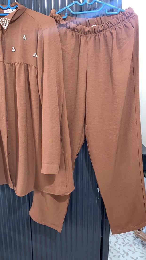 Camel kahve Uzun Kollu Düğmeli Kadın Tunik - Görsel 2