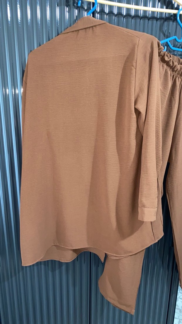 Camel kahve Uzun Kollu Düğmeli Kadın Tunik - Görsel 4