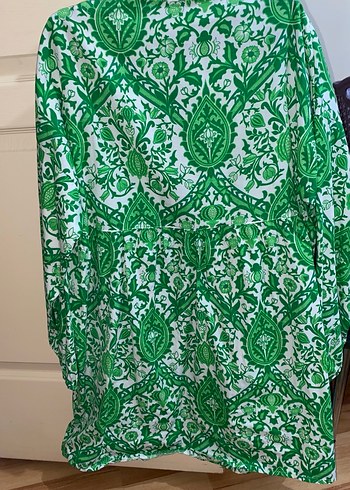 Yeşil Desenli Bohem keten Tunik - Görsel 2