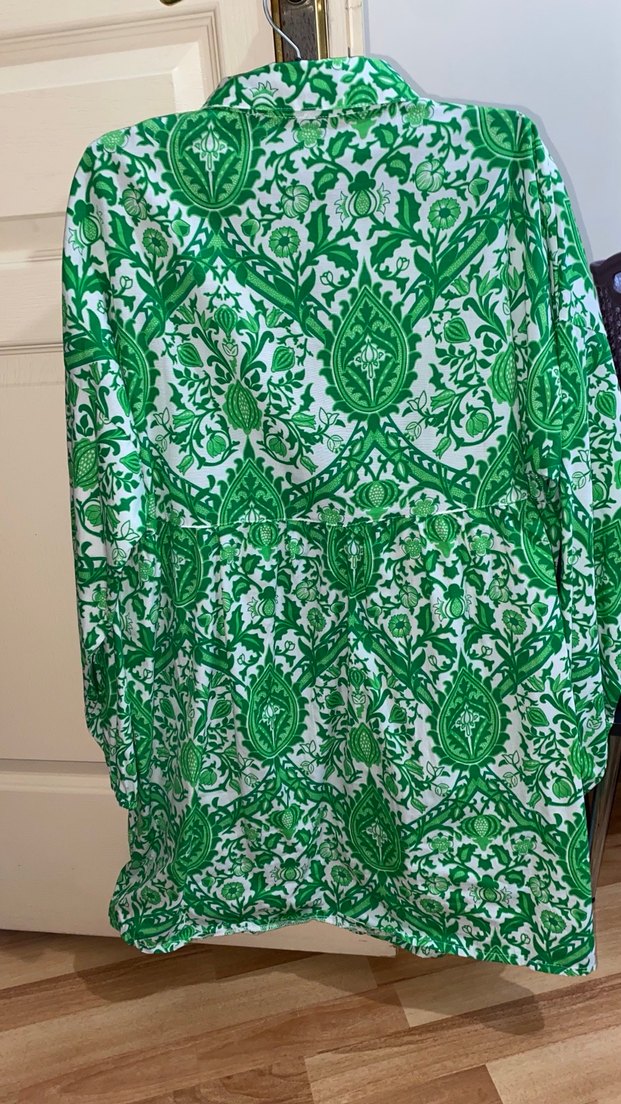 Yeşil Desenli Bohem keten Tunik - Görsel 2