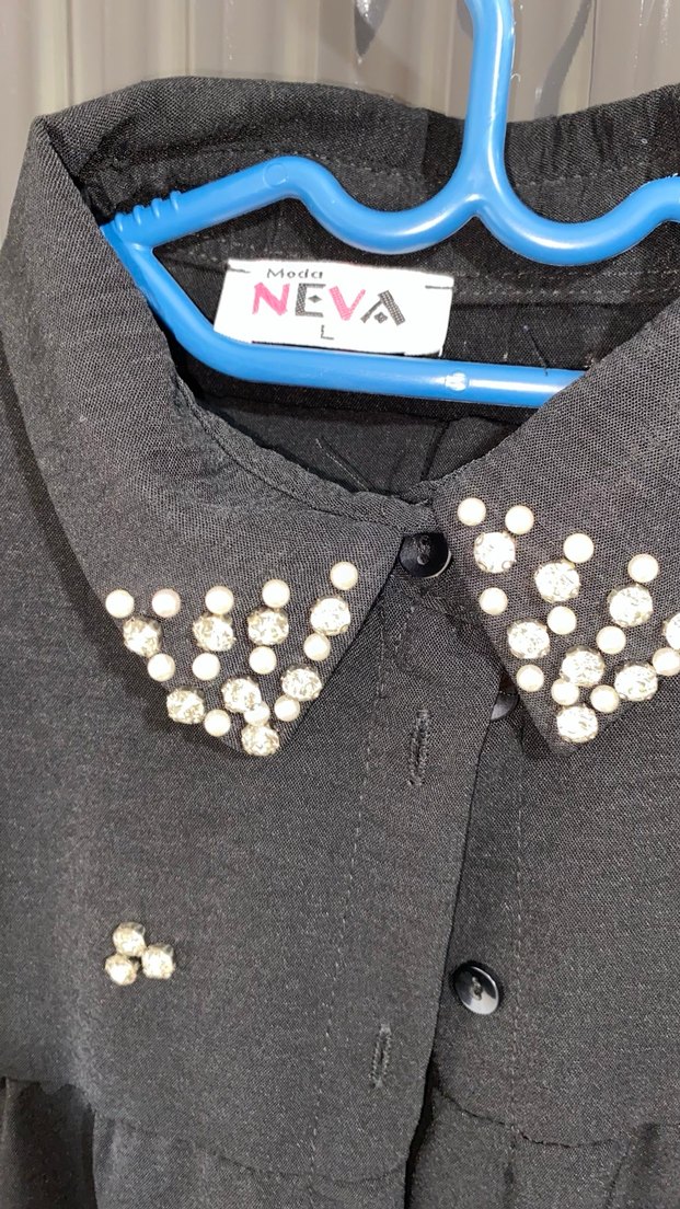 Düğmeli Siyah Uzun Kollu tunik ve pantolon - Görsel 3