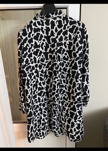 xxl Beden Düğmeli Siyah Zebra Desenli Kadın Gömlek