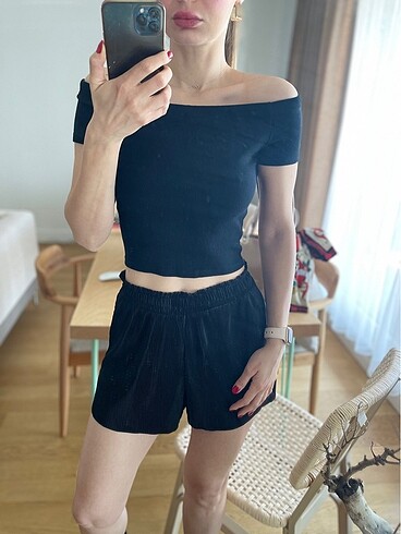 Zara Zara Carmen Yaka Siyah Crop