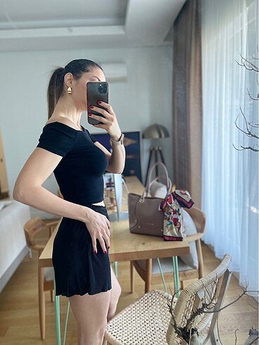xs Beden siyah Renk Zara Carmen Yaka Siyah Crop