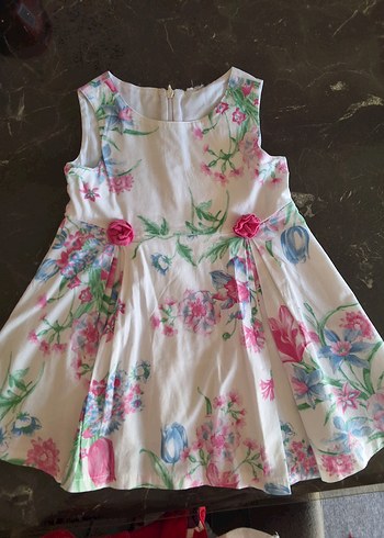 Kız Çocuk Çiçek Desenli Kolsuz Elbise - Görsel 2