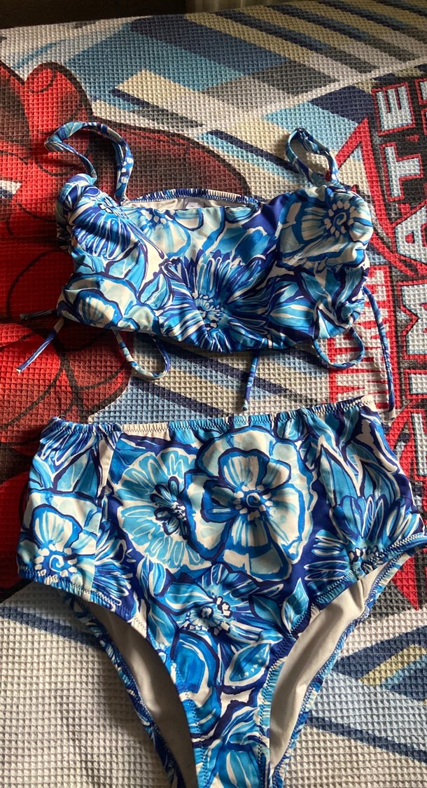 Mavi Çiçek Desenli Bohem Mini bikini - Görsel 3