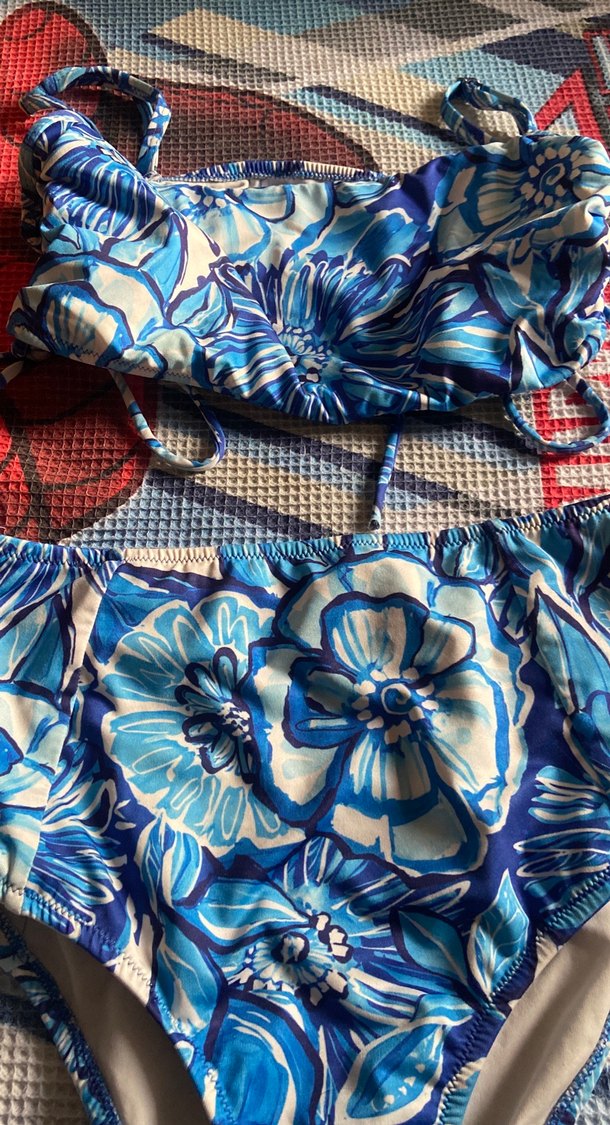 Mavi Çiçek Desenli Bohem Mini bikini - Görsel 2