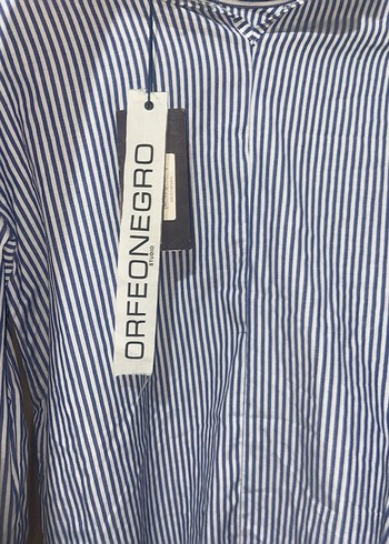 Mavi Çizgili Düğmeli Kadın gömlek sıfır - Görsel 5