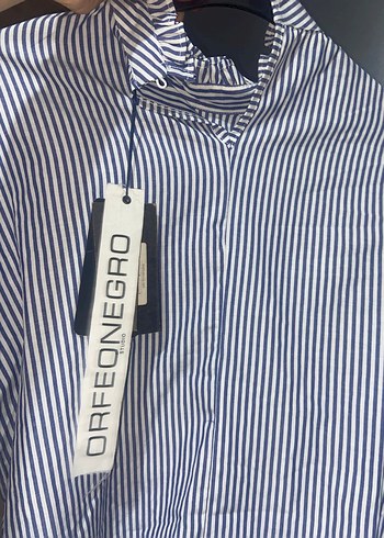 Mavi Çizgili Düğmeli Kadın gömlek sıfır - Görsel 4