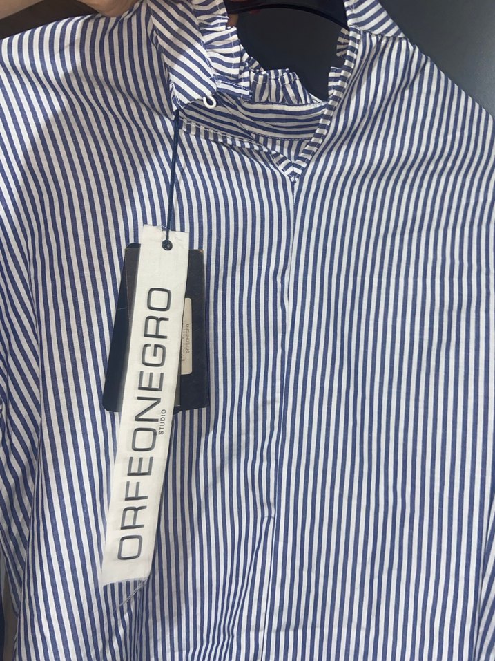 Mavi Çizgili Düğmeli Kadın gömlek sıfır - Görsel 4