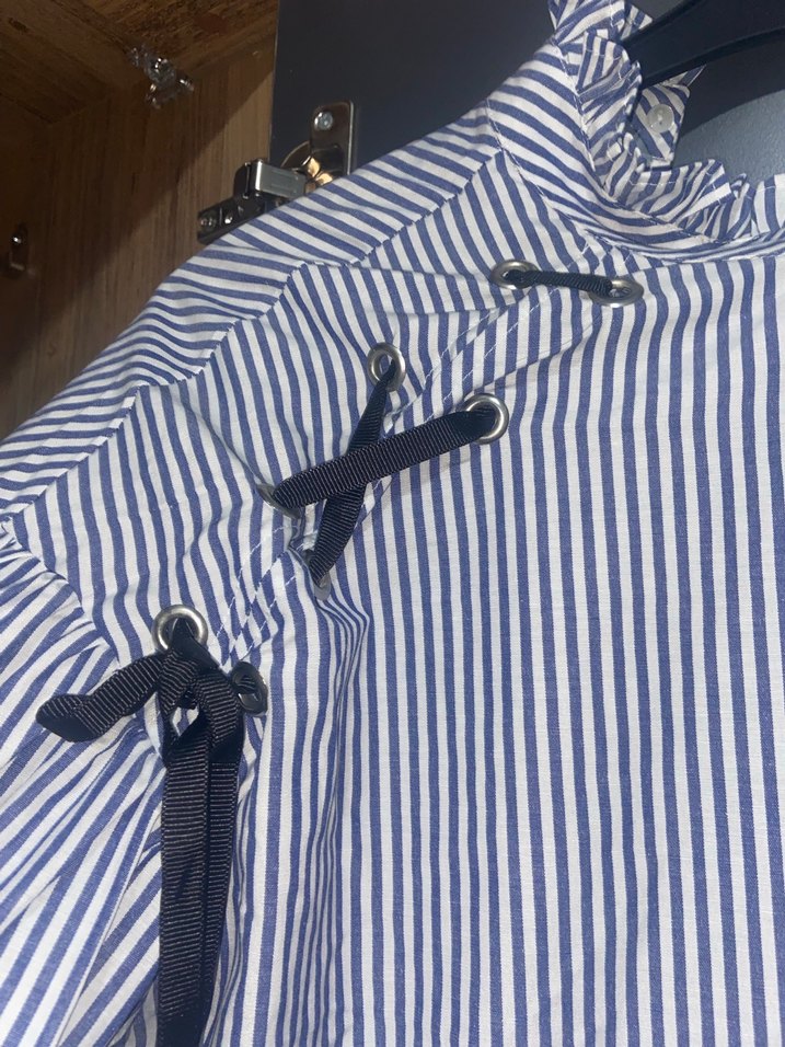 Mavi Çizgili Düğmeli Kadın gömlek sıfır - Görsel 3