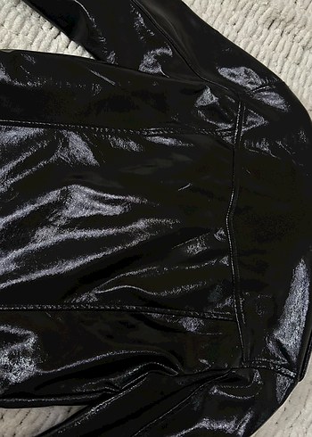 Parlak Siyah Deri Ceket Stradivarius - Görsel 5