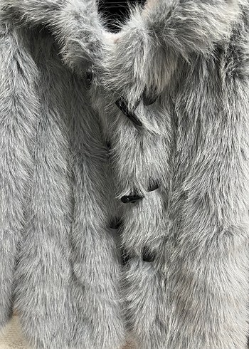 Gri Kadın Suni Kürk Midi Ceket - Görsel 2