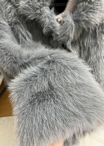 Gri Kadın Suni Kürk Midi Ceket - Görsel 3