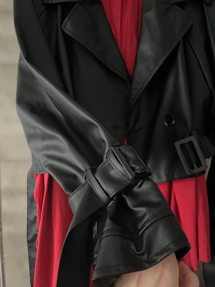 Kemerli Kadın Siyah Deri Ceket bir kere giyildi - Görsel 2