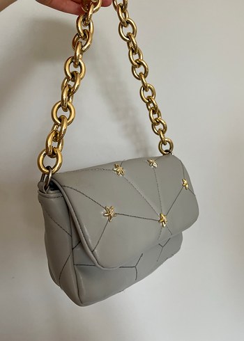Gri Deri Zincir Detaylı Kadın Çanta - Görsel 2