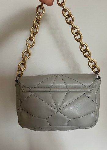 Gri Deri Zincir Detaylı Kadın Çanta - Görsel 3