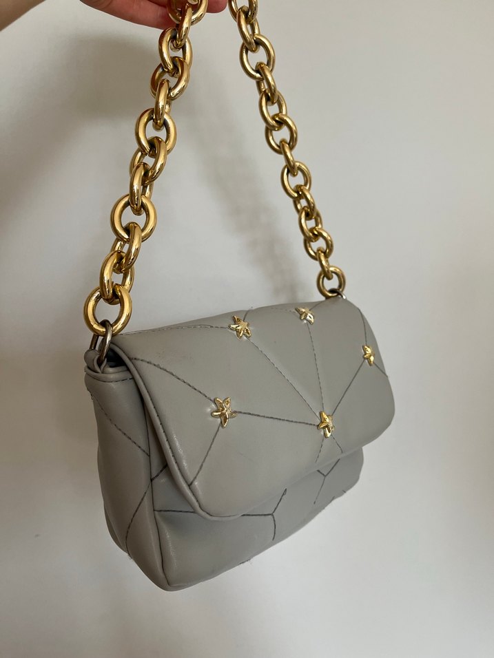Gri Deri Zincir Detaylı Kadın Çanta - Görsel 2