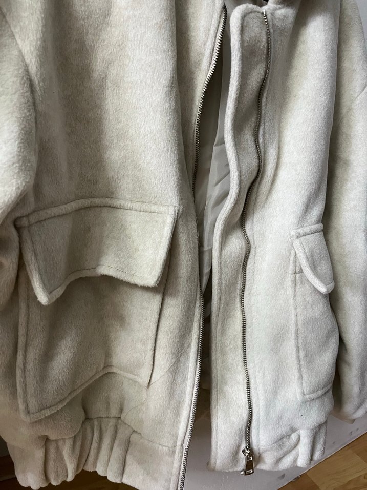 Düğmeli Bej Kadın Ceket, Midi Boy, Uzun Kollu - Görsel 2