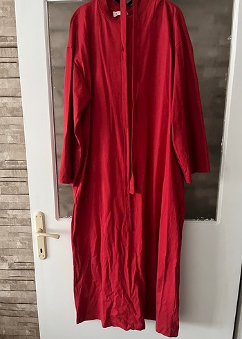 Manuka Kırmızı pamuklu uzun elbise - Görsel 2