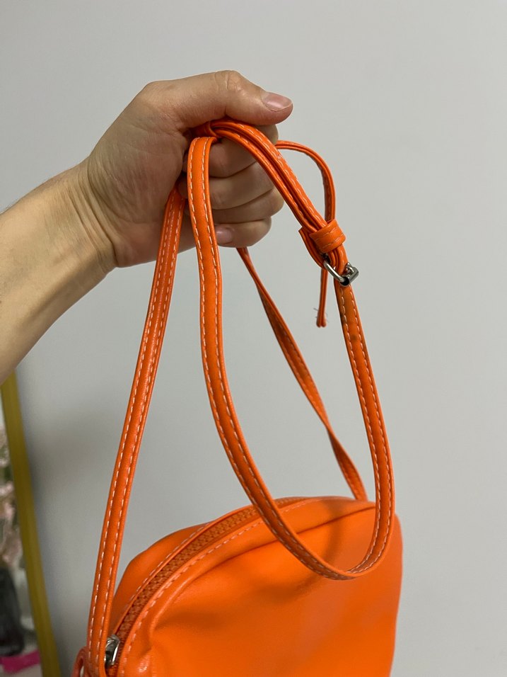 Turuncu Deri Kadın Çapraz Çanta - Görsel 4