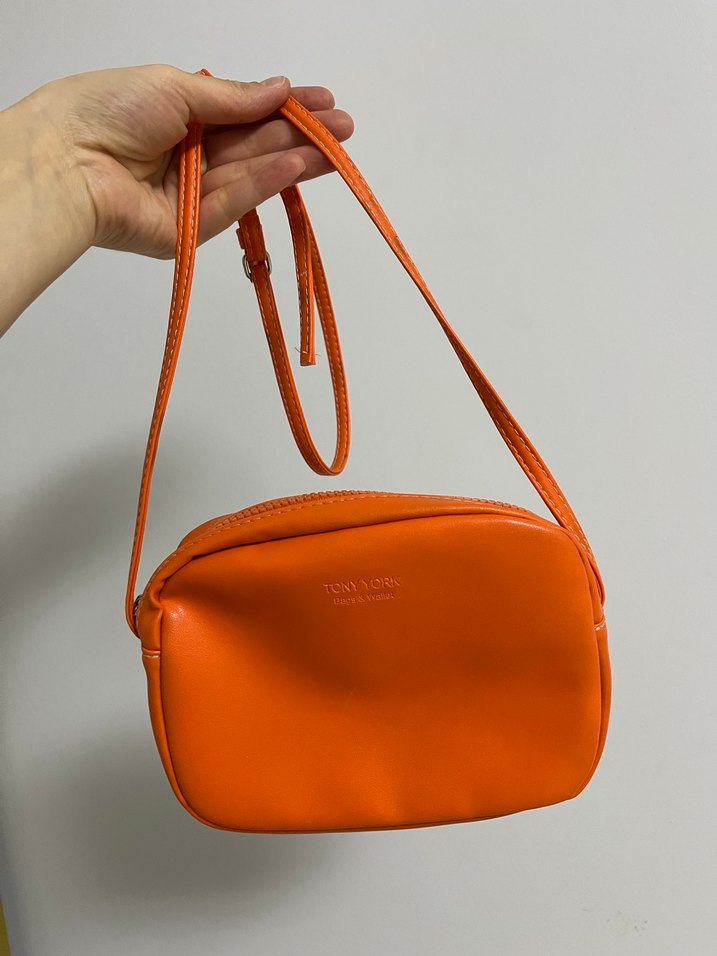 Turuncu Deri Kadın Çapraz Çanta - Görsel 2