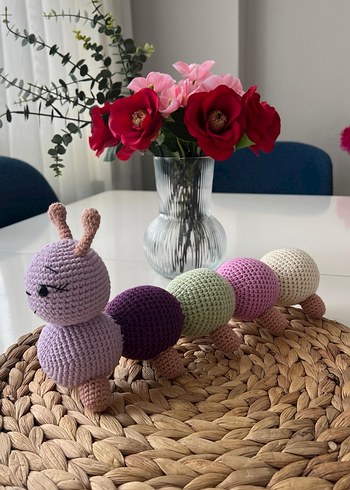 Pastel Renkli Mor Tırtıl el örgü Oyuncak - Görsel 3