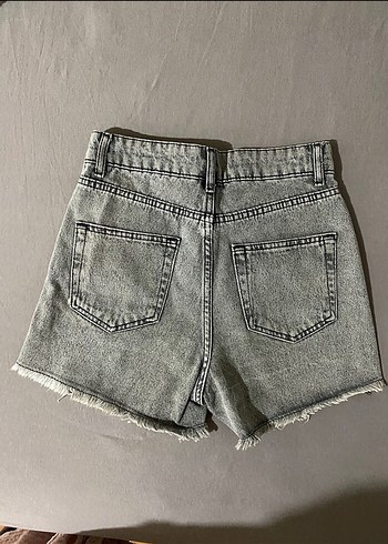 Diğer Gri Yıpranmış Mini Kot Şort