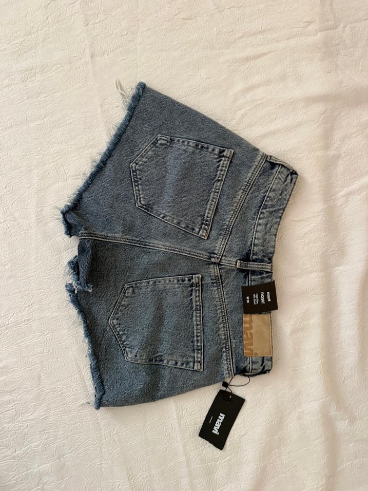 İndigo mavisi  Mini Kot Şort Bol Kesim - Görsel 2