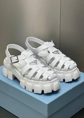 Prada Prada Beyaz Platform Topuklu Kadın Sandalet