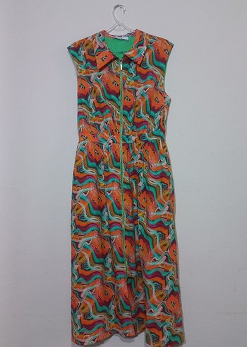 turuncu fermuarlı elbise - Görsel 4