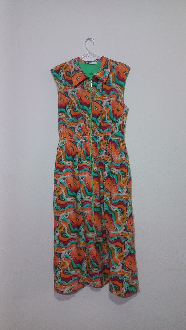 turuncu fermuarlı elbise - Görsel 4