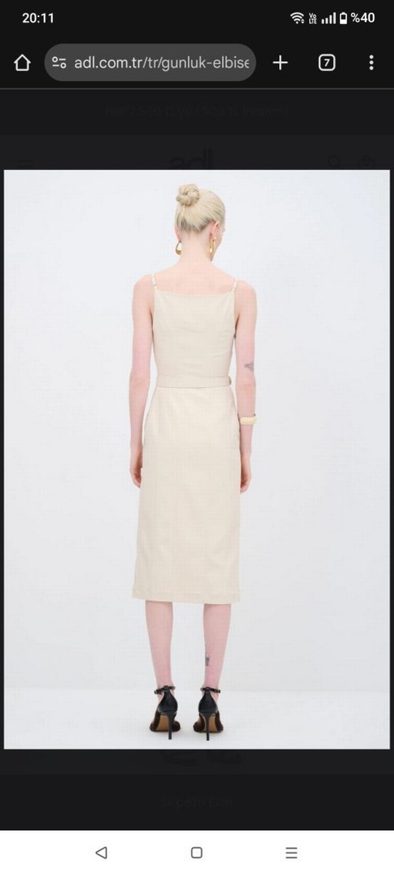 Bej İnce Askılı Uzun Kadın Elbise - Görsel 2