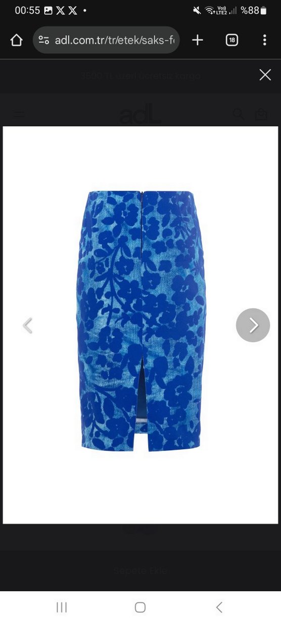 ADL Mavi Midi Dantel Detaylı Etek - Görsel 2