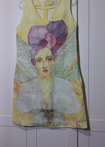 V Yaka Kolsuz Mini Elbise - Görsel 3