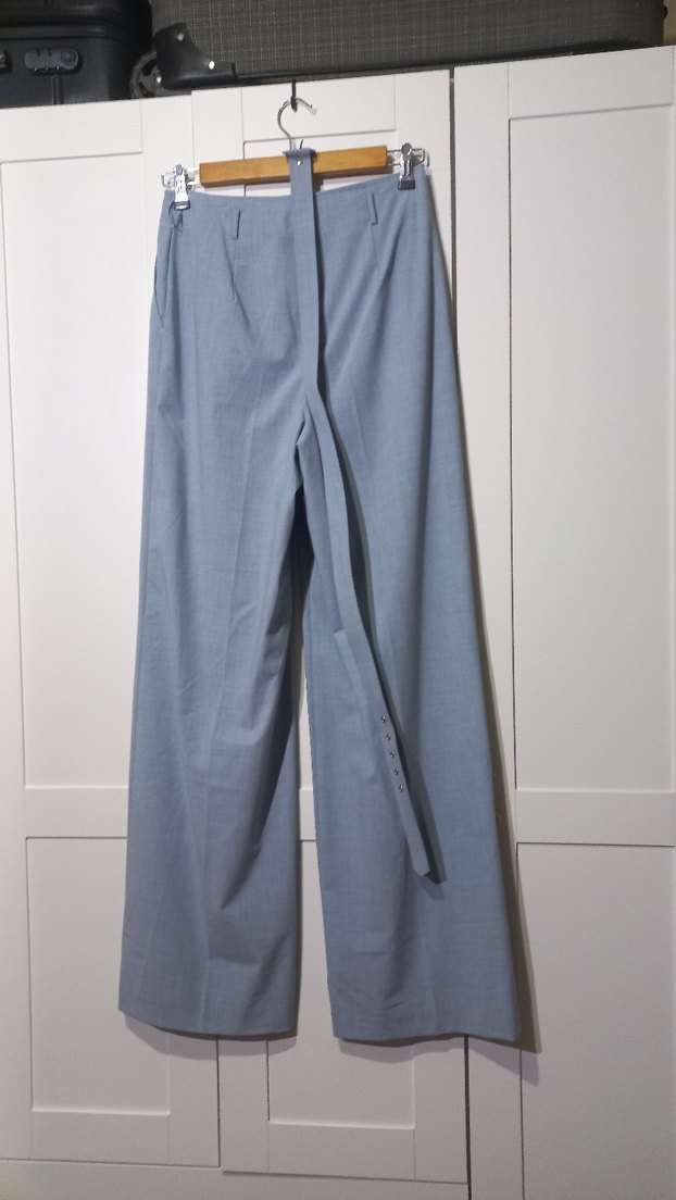 Mavi Kemerli Midi Kadın Kumaş Pantolon - Görsel 4