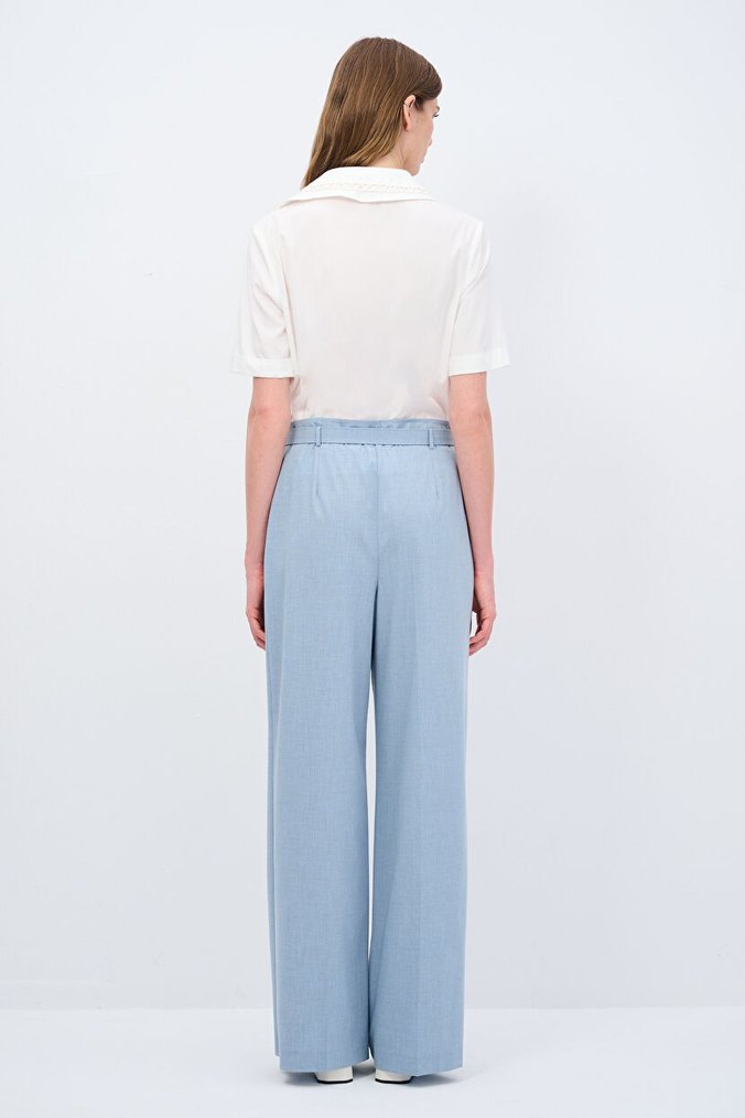 Mavi Kemerli Midi Kadın Kumaş Pantolon - Görsel 2