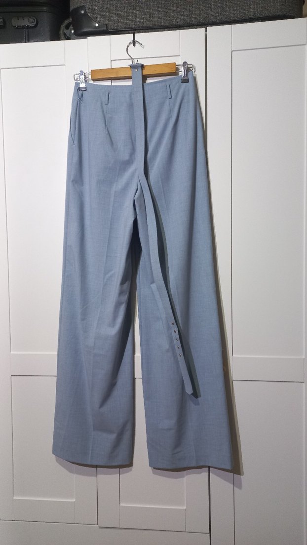 Mavi Kemerli Midi Kadın Kumaş Pantolon - Görsel 5