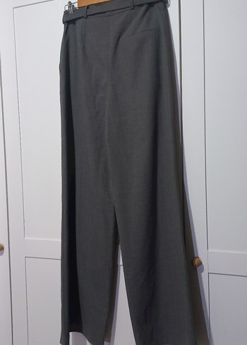 Gri Kadın Kumaş Pantolon Kemerli Midi Boy - Görsel 6