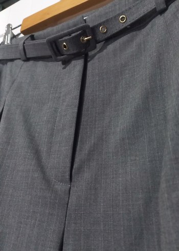 Gri Kadın Kumaş Pantolon Kemerli Midi Boy - Görsel 5