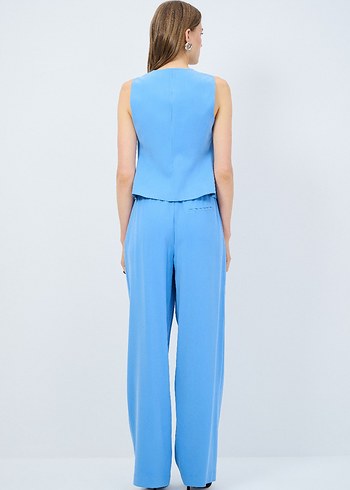 Düğmeli Mavi Kolsuz V Yaka Kadın Yelek - Görsel 2