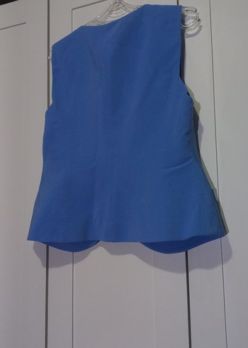 Düğmeli Mavi Kolsuz V Yaka Kadın Yelek - Görsel 6