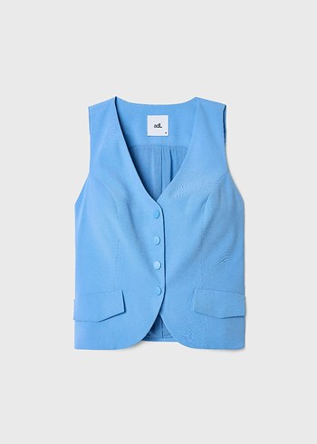 Düğmeli Mavi Kolsuz V Yaka Kadın Yelek - Görsel 3