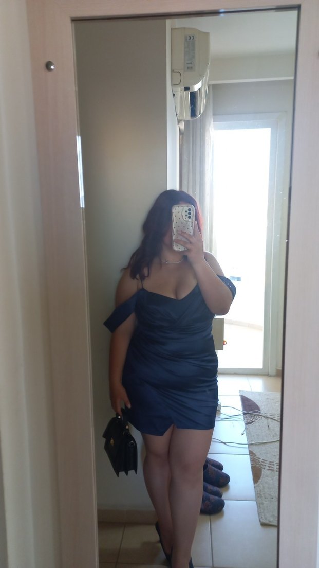 Lacivert saten Mini Elbise - Görsel 2